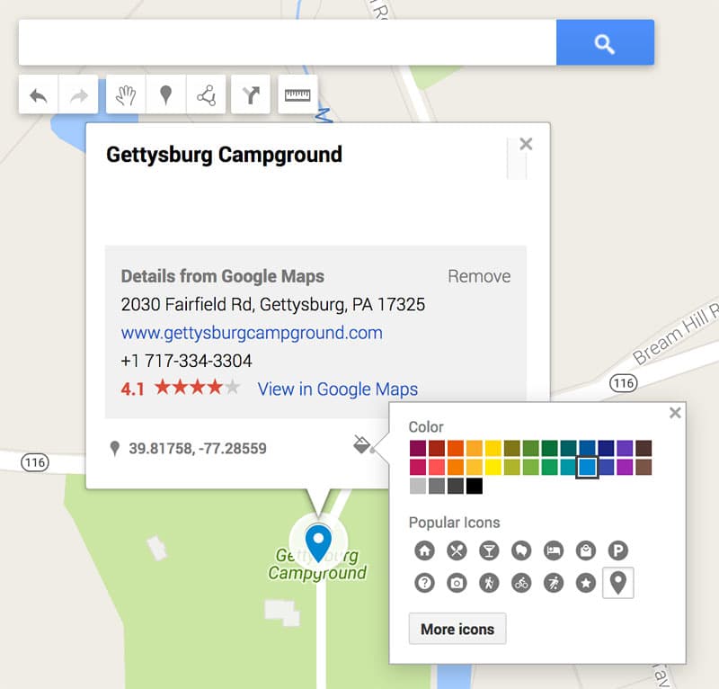 Icon colors in Google Maps