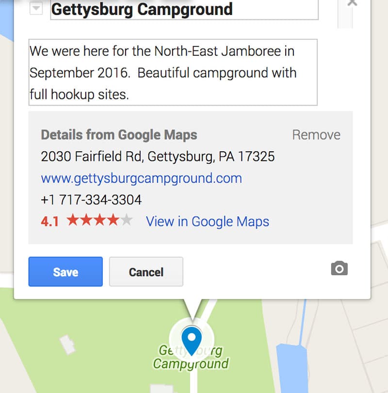 Gettysburg Campground description