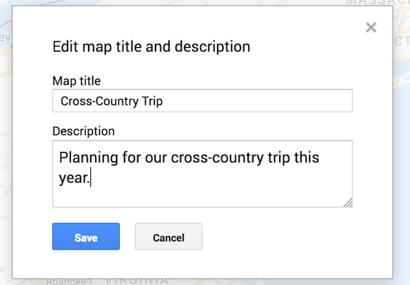 Google Map named Cross Country Trip