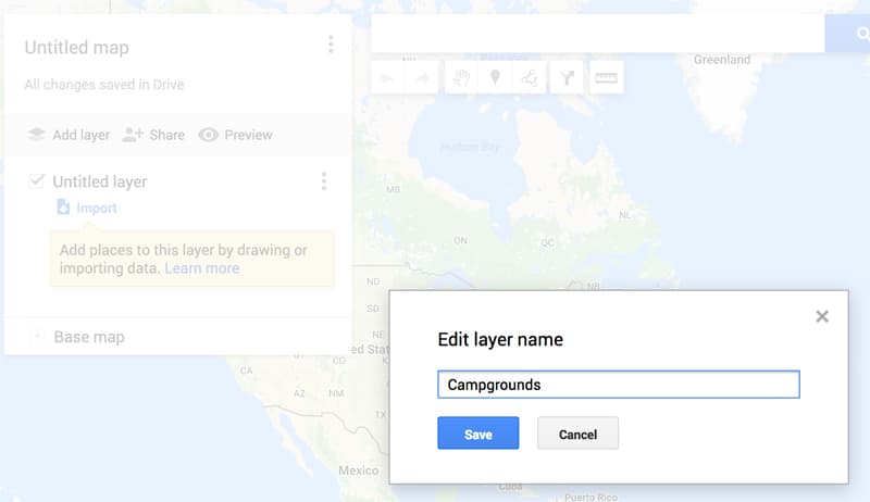 Campground layer in Google Maps