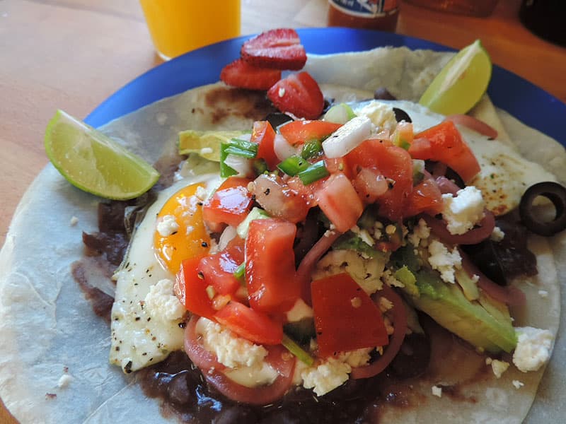 huevos rancheros in a truck camper