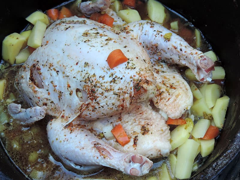 Cooking roast chicken using a dutch oven