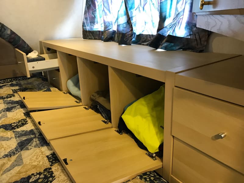 IKEA cabinets in overcab for storage