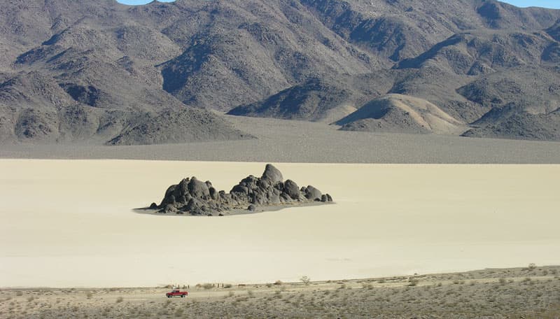 Racetrack and a pile of rocks called the Grand Stand