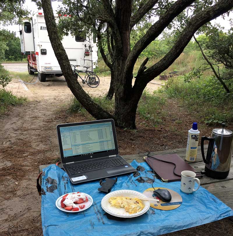 Laptop reading at a campground