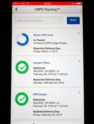 Mobile App USPS tracking screen