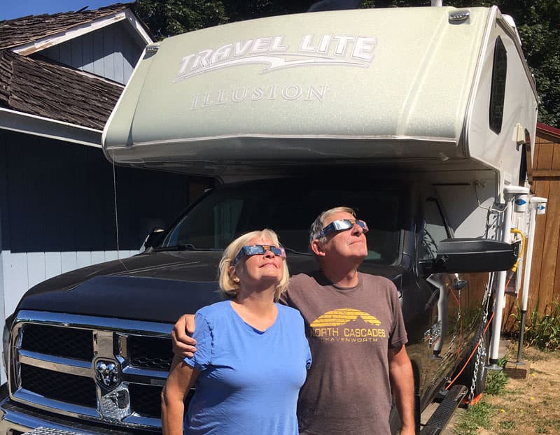 Eclipse glasses with Travel Lite Camper