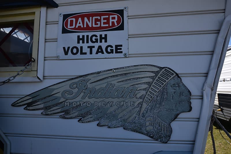 High voltage sign on truck camper