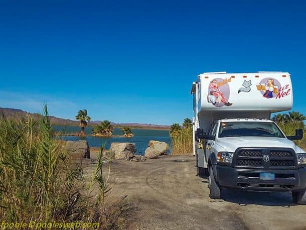 #247 - Frank PooleMittry Lake, Yuma, Arizona2016 Ram 5500 HD2006 Arctic Fox 990Camera Used - Phone Samsung 7eThis is a little known lake.  There were dirt roads which demanded it to be checked out.  I felt like I was in the tropics with water and palm trees.  I kept looking for the Hula Girls, but I'll keep looking for the rest of my life because it’s not happening today.  Nice place.  The sites are a little sparse on the lake, but I lucked out.  Fun.
