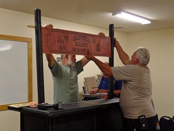 Building the set for Deadwood Saloon, photo taken by Gus Postreich