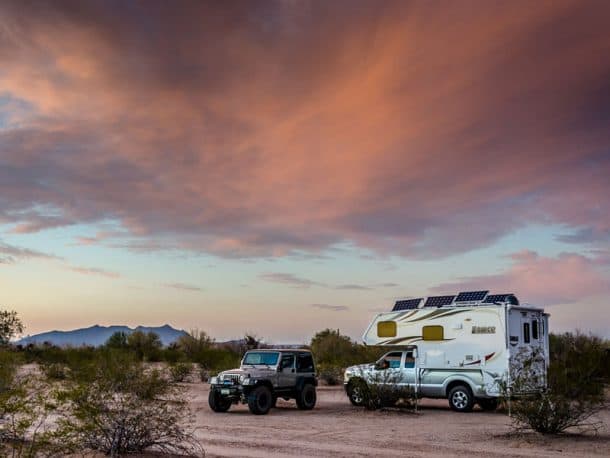 #236 - Kevin BurkhartNear Ajo, Arizona2015 Ford F3502016 Lance 995Camera Used - Nikon D7000We camp for a couple winter months in various boondock campsites around Arizona.  Since the nights are long, and often cold and windy, we like to enjoy our camper and electronics in the evenings.  I designed and installed ample solar to make sure we have plenty or power, even in bumpy weather and short days of winter.