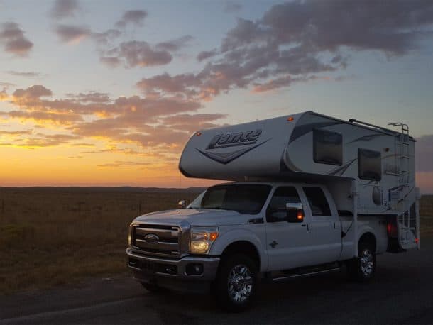#237 - John and Kathy MorrisseyU.S. 287, just north of Rawlins, Wyoming2012 Ford F2502011 Lance 830Camera Used - Galaxy S6 ActiveWe took a road trip in August 2017, which included watching the total eclipse in Casper, Wyoming.  After a sleepless noisy night boondocking at Little America on I-80, we decided we might as well continue our road trip early that morning.  As soon as we turned north on U.S. 287 toward Casper, we pulled over to enjoy this amazing sunrise.