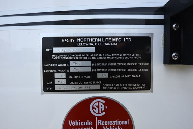 Northern Lite 8-11 EX exterior weight sticker