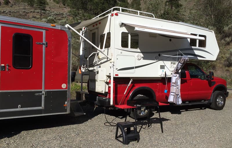 Outdoor shower on a truck camper