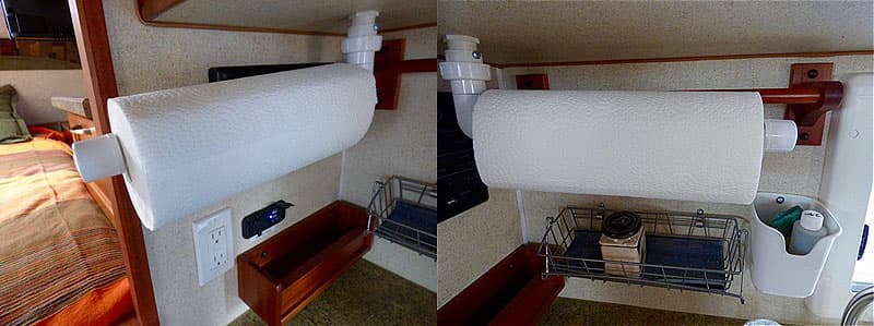 Paper towel holder swings into position