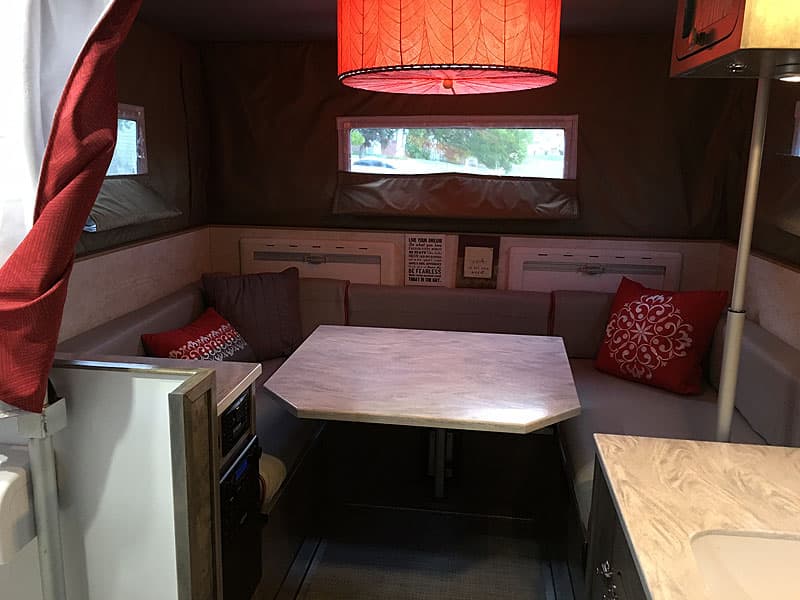 Phoenix-flatbed-Ford-Camper-dinette and lamp