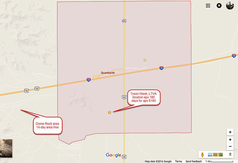 Quartzsite Camping Map