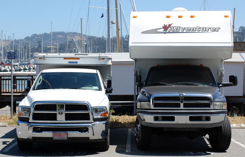 Pop-Up Camper Next to Hard Side Camper