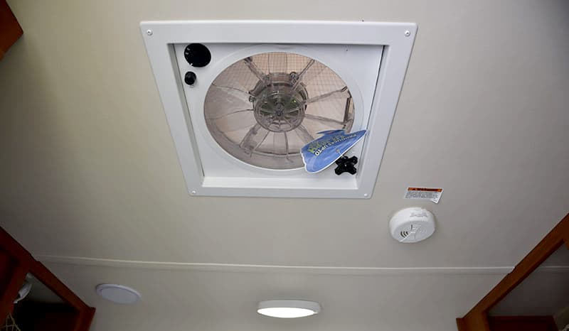 Vented ceiling fan and light in Rayzr FB truck camper