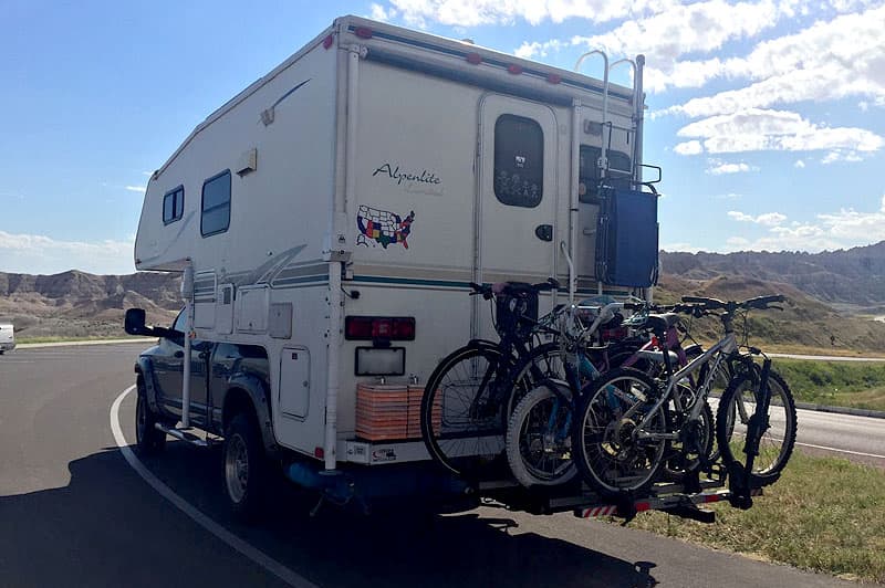 Transporting four bicycles with truck hitch