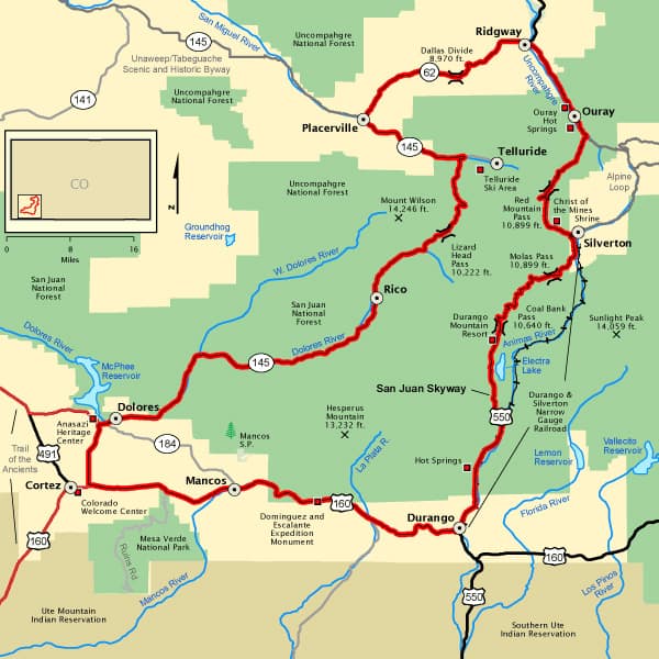 San Juan Skyway in Colorado Map