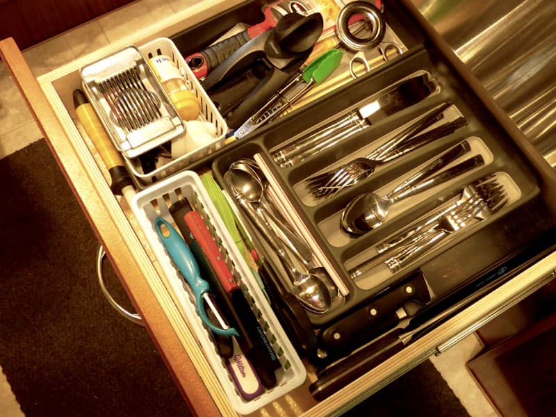 Silverware drawer in Northern Lite camper