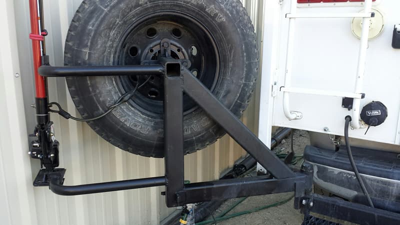 Spare tire holder Camper close up