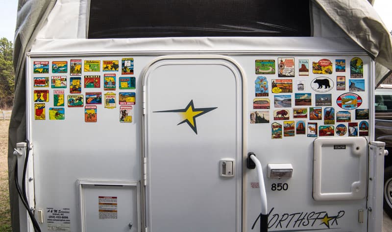 Travel stickers on Northstar camper