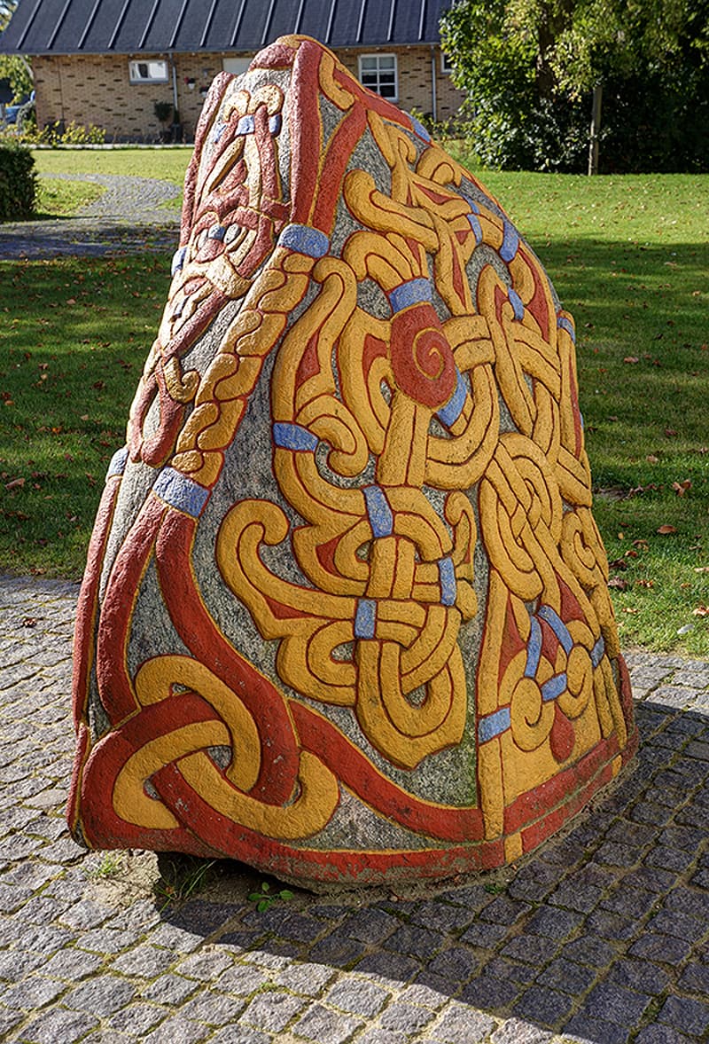 polychrome Runestone is located near the Kongeres Jelling Museum