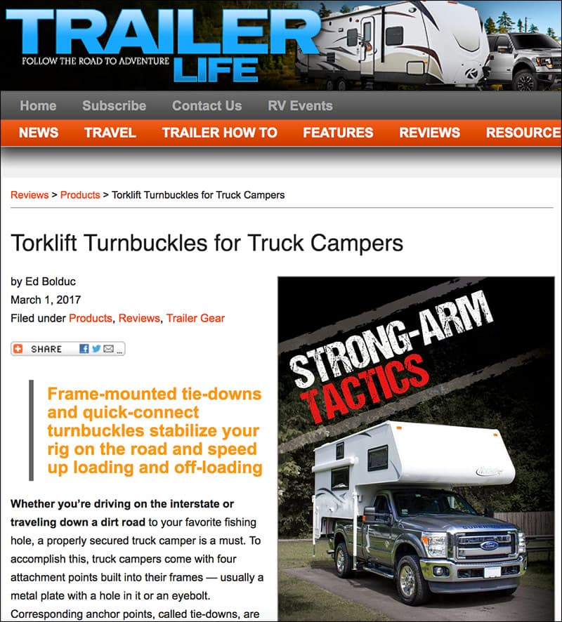 Trailer Life, Torklift turnbuckle article