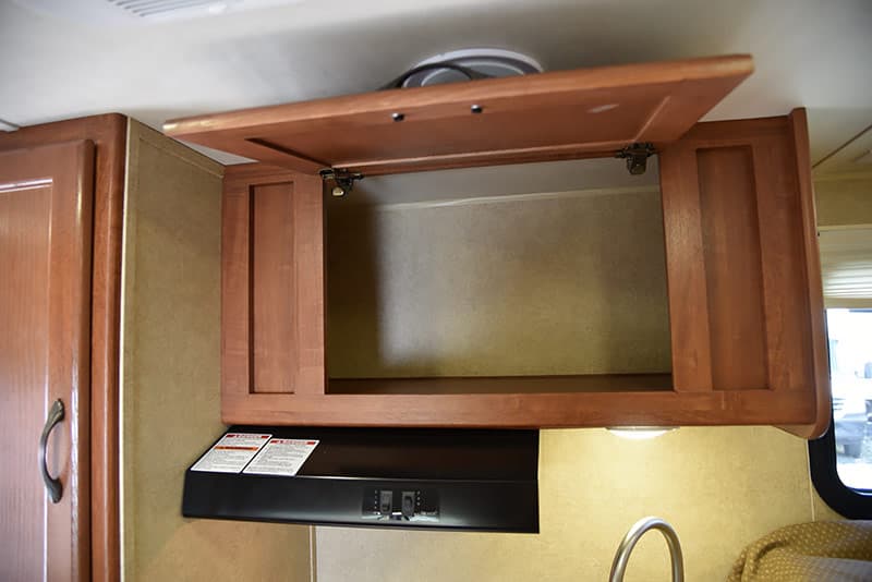 Travel Lite 625 kitchen storage above stove