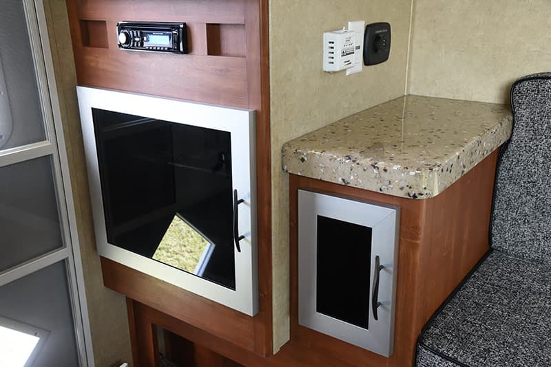 Travel Lite cabinets, stereo, and counter