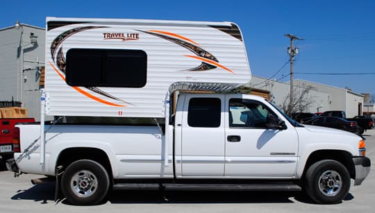 Travel Lite 625 on a long bed truck