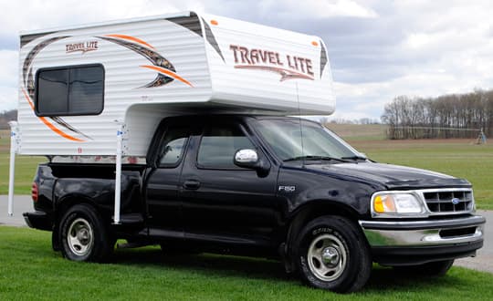 Travel Lite 625 lightweight truck camper mounted on a half ton