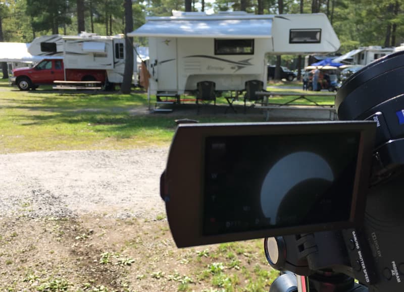 Truck Campers eclipse on video camera screen