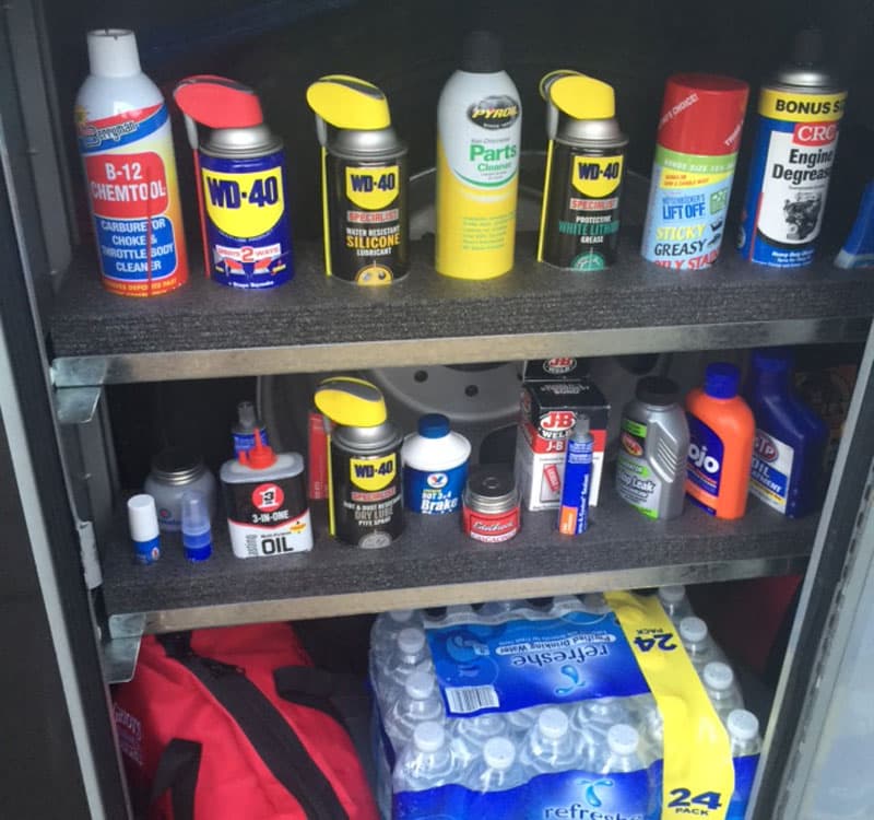 WD-40 and oils on shelf