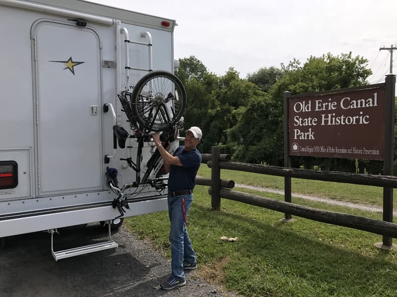 Above: The Swagman bike rack for truck camper ladder