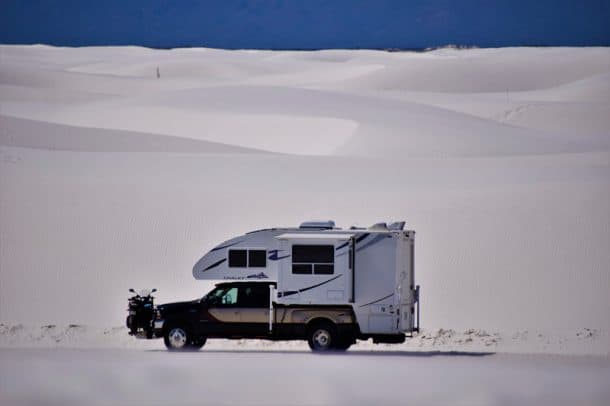 #157 - Charles CoushaineWhite Sands National Monument, New Mexico2001 Ford F3502012 Chalet DS116RBCamera Used - Nikon D5300While traveling around the country, we had a chance to go through one of our favorite national parks - White Sands National Monument in New Mexico.  This park is unlike any other because of its unique terrain - all glistening white sand.  As you drive in you pass hill after hill of rolling bright white sand dunes that stretch as far as the eye can see.  There are numerous turn-offs offering you a chance to stop and relax to have lunch, or take out your sled and slide down the hills.  This is a must see for any traveler going through New Mexico!