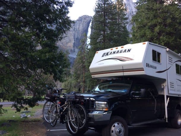#299 - Pat and Phil McEachenYosemite Falls, Yosemite National Park, California2000 Ford F3502008 OkanaganCamera Used - iPhone 5We spent the spring of 2017 traveling through California and the Pacific Northwest.  Wherever we went the rivers and waterfalls were spectacular due to the high spring run off.  Our first trip to Yosemite left us awestruck.  The Merced River was teeming with water.  This picture shows our camper with Yosemite Falls in the background.  This was a trip we will never forget!