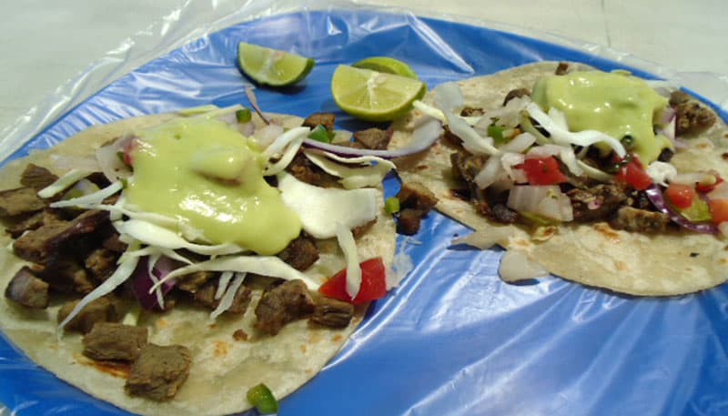 Beef tacos made in a truck camper