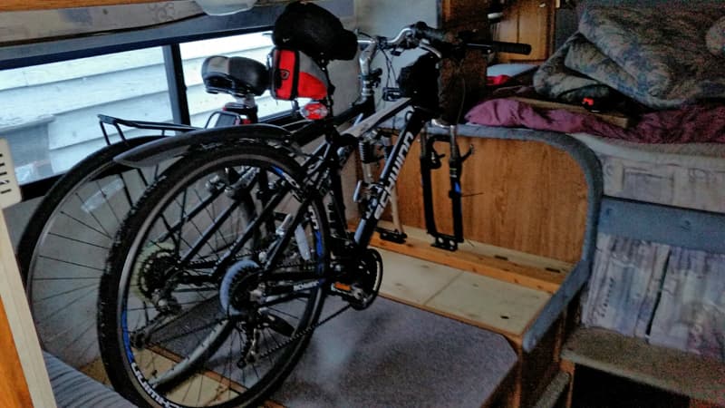 Bicycles stored inside camper