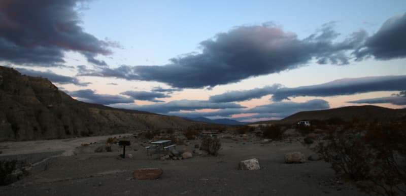 Death Valley campground dramatic clouds