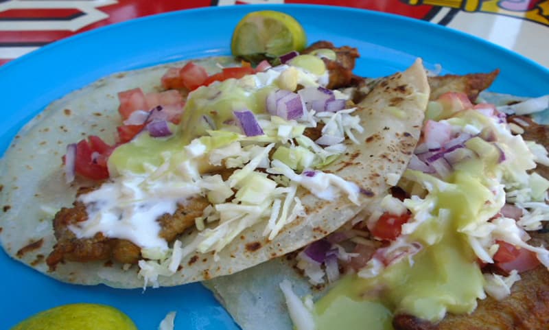 Fish tacos in a truck camper