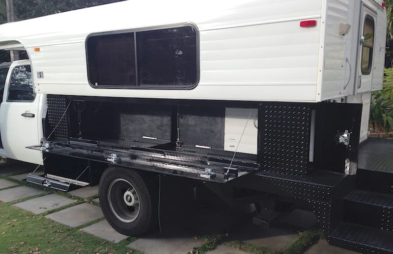 Flatbed storage compartments on Chevy 3500