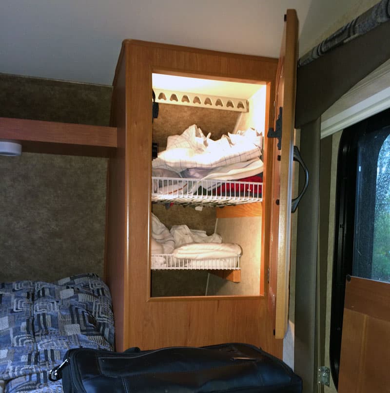 Front clothes storage shelves