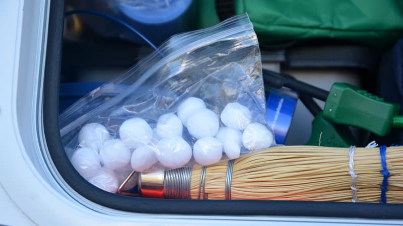 Moth balls in exterior compartments keep out the critters