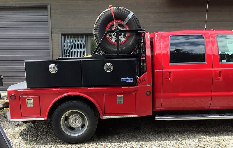 tires and storage boxes in F350