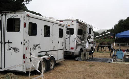 Lance Camper and Horse Trailer set-up for camp