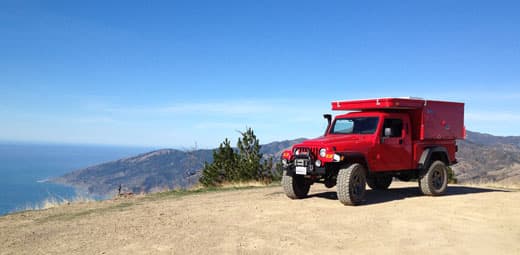 Jeep camper in Big Sur, California hills