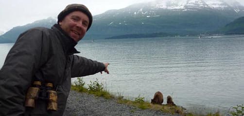 Dan spotting bears in Alaska